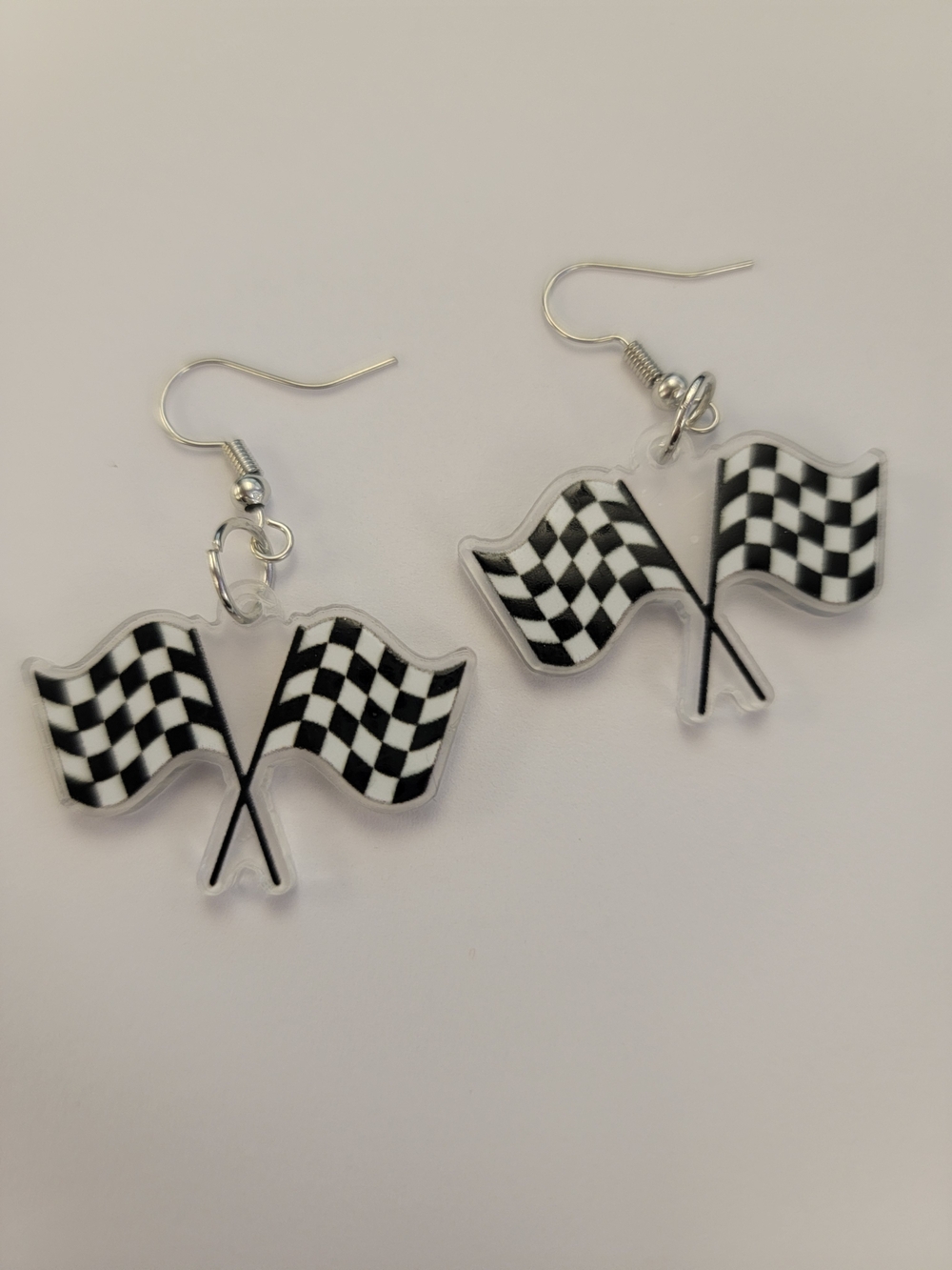 Checkered Flag Dangle Earrings - Black & White